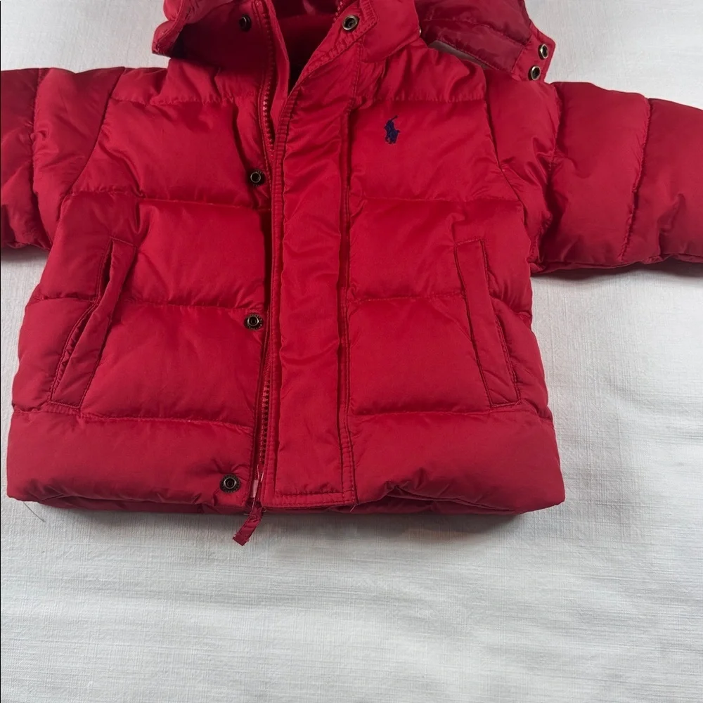 Polo Ralph Lauren Red Down Puffer Jacket‎ Detachable Hood Baby 12M RN113338